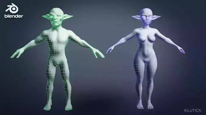 Male and Female Goblin basemesh -  Low-poly 3D model