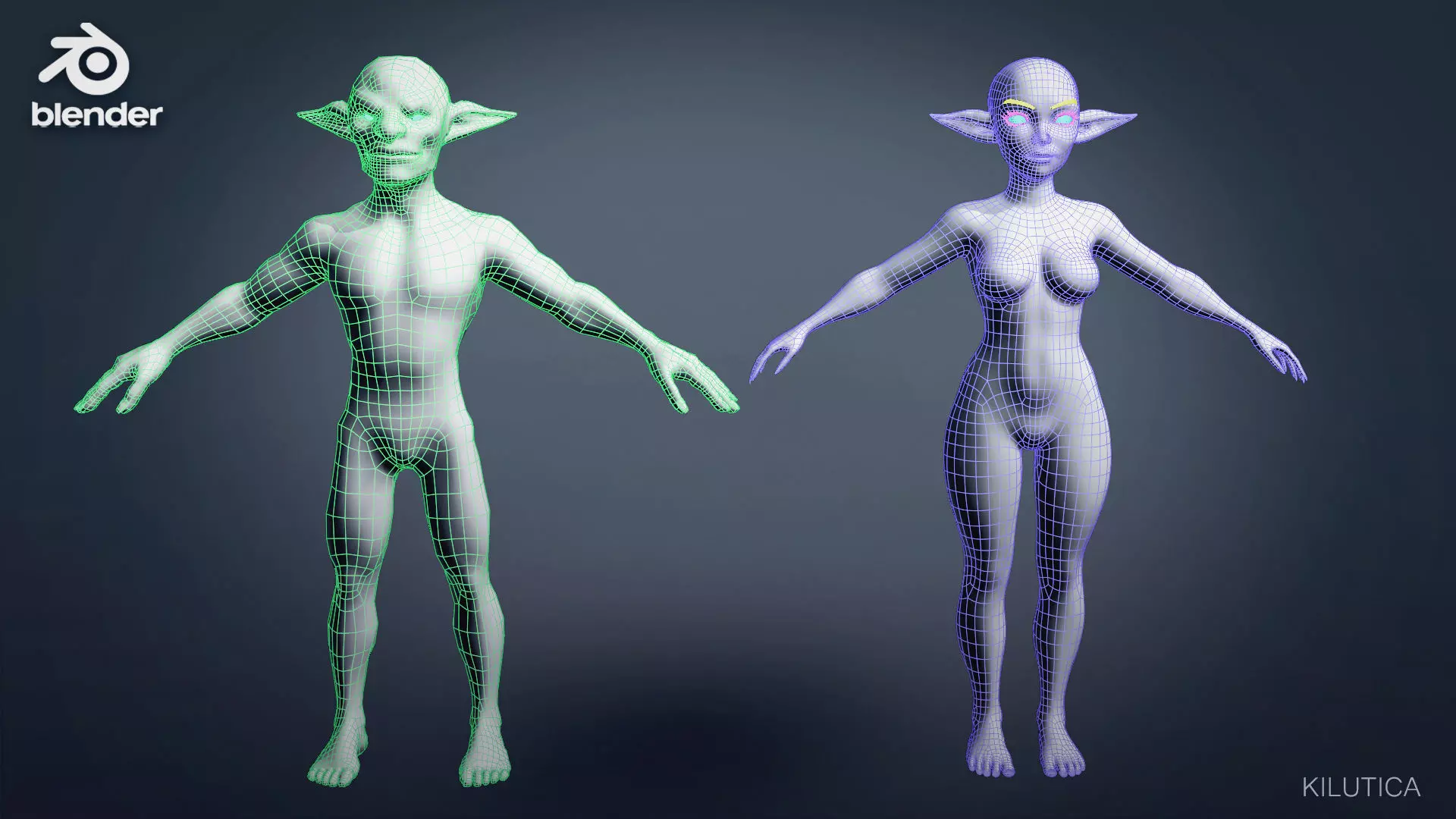 Male and Female Goblin basemesh -  Low-poly 3D model_0