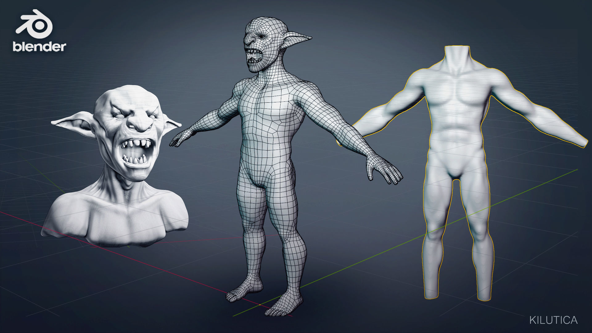 Male and Female Goblin basemesh -  Low-poly 3D model_6