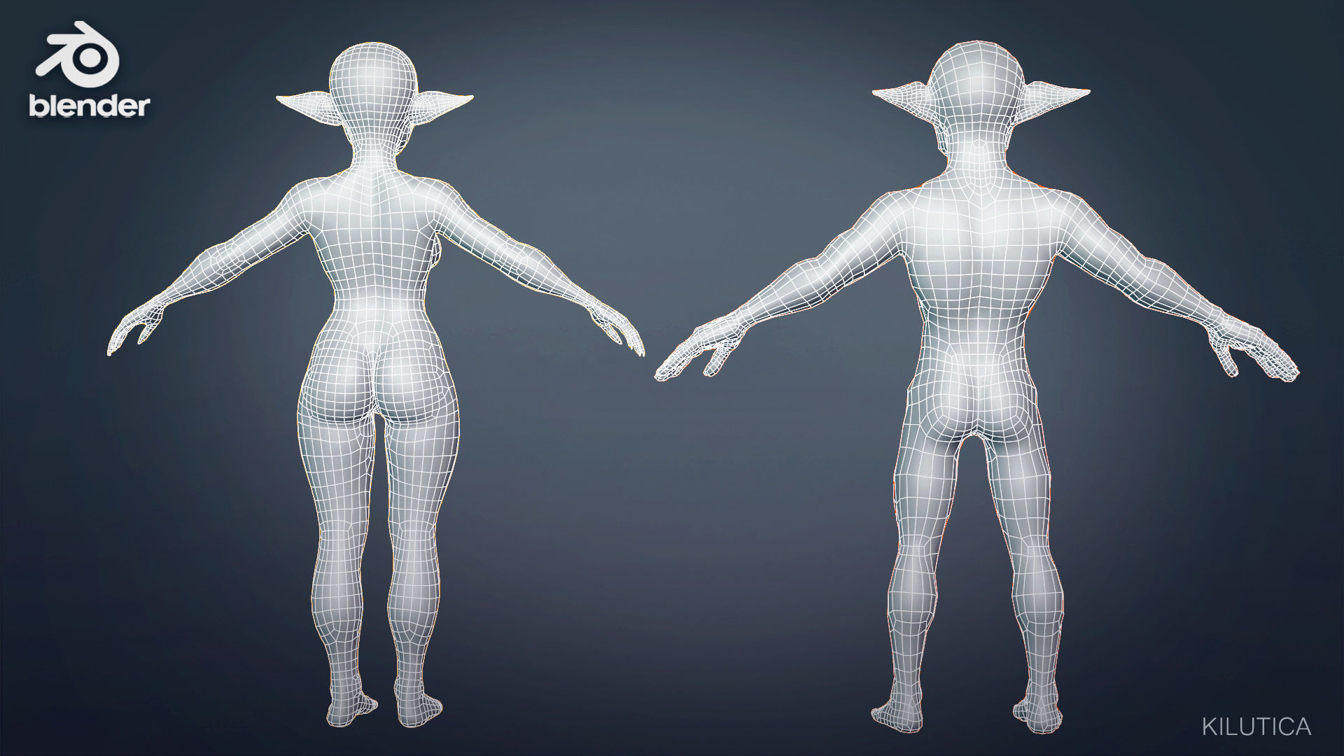 Male and Female Goblin basemesh -  Low-poly 3D model_7