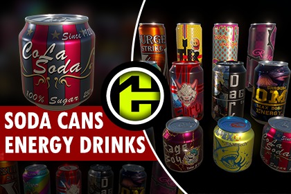 Energy Drink and soda can pack collection game ready Low-poly 3D model_1