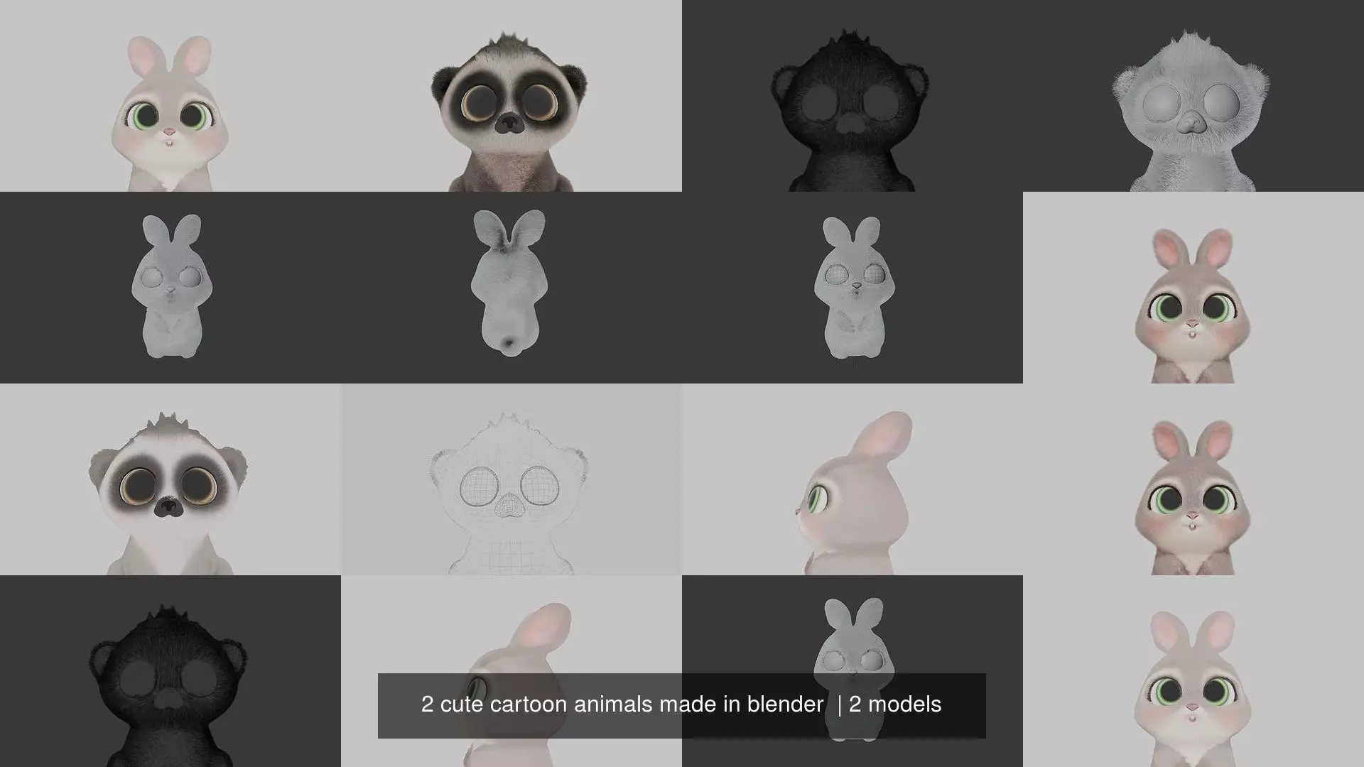 2 cute cartoon animals made in blender 3D Model Collection_1