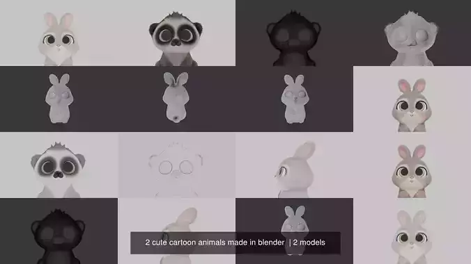 2 cute cartoon animals made in blender 
