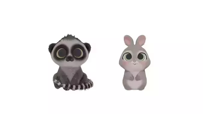 2 cute cartoon animals made in blender  3D Model Collection