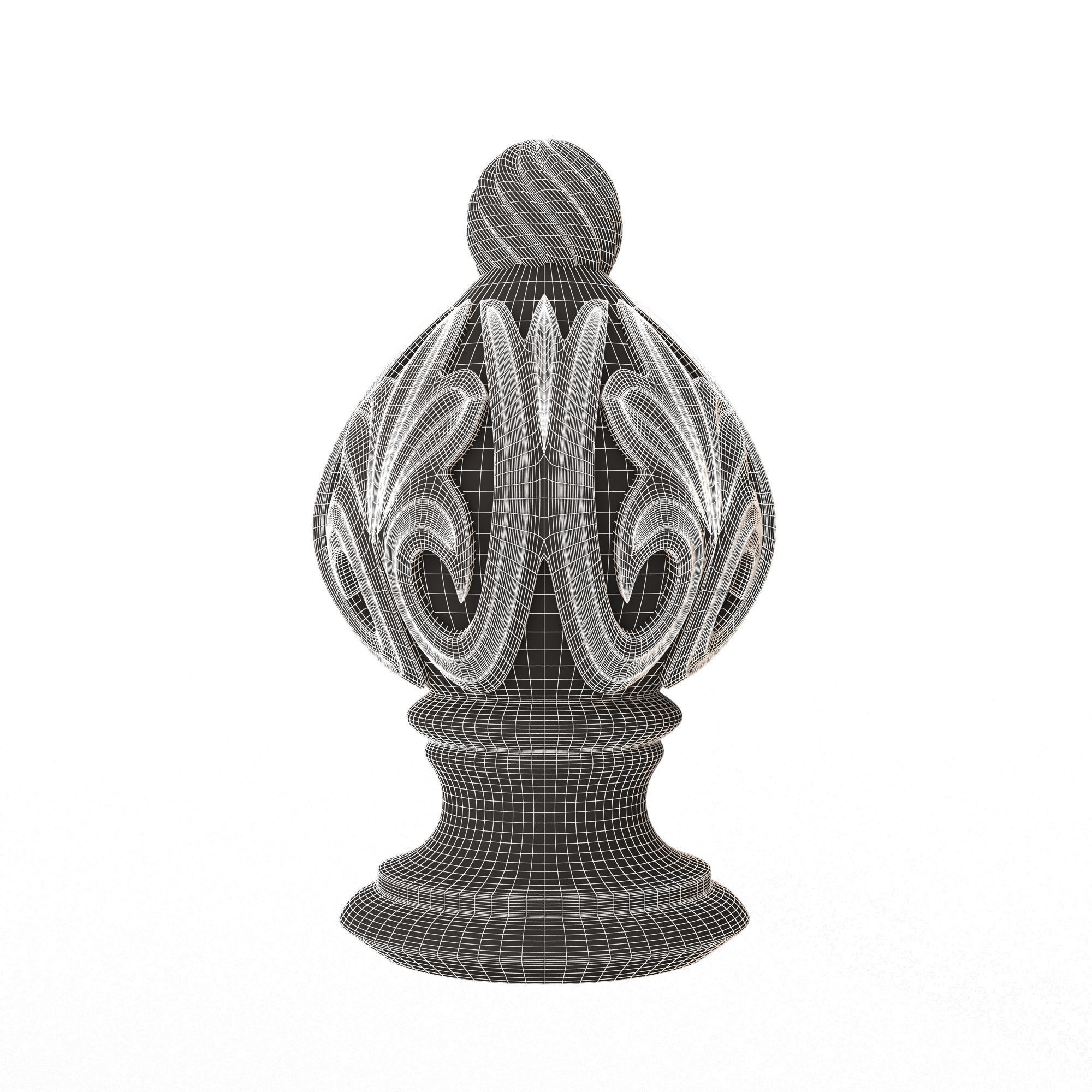 Carved Finial Knob 04 Low-poly 3D model_9