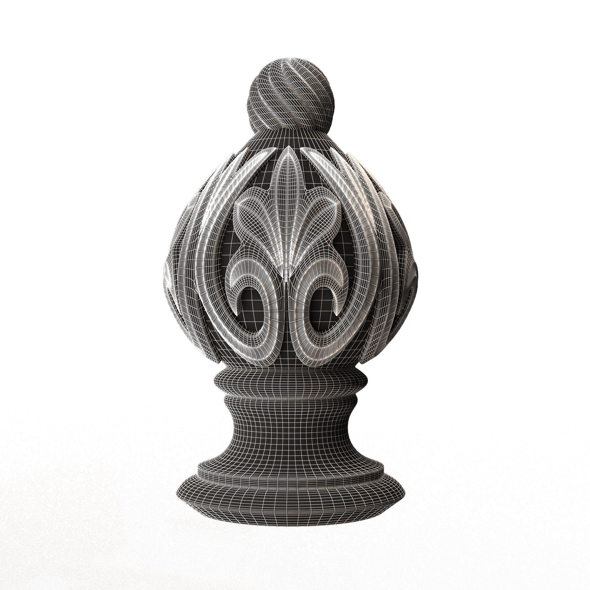 Carved Finial Knob 04 Low-poly 3D model_10