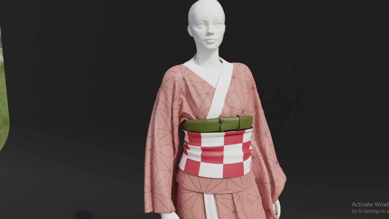 Nezuko Kamado Kimono Kimetsu No Yaiba Free Animation Low-poly 3D model_40