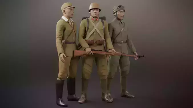 Japanese Soldiers Pack Low-poly 3D model