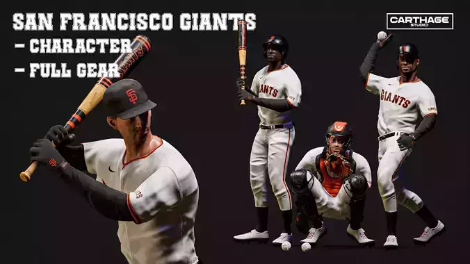 San Francisco Giants Character And Essential Baseball Equipment Low-poly 3D model