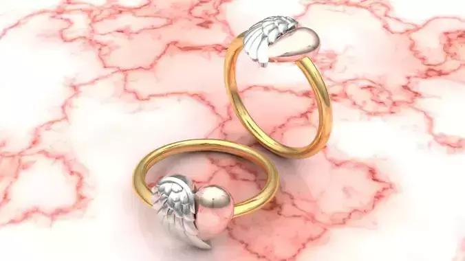 RING SOLID NO DIAMOND LOVE AND WINGS  YELLOW ROSE AND WHITE GOLD