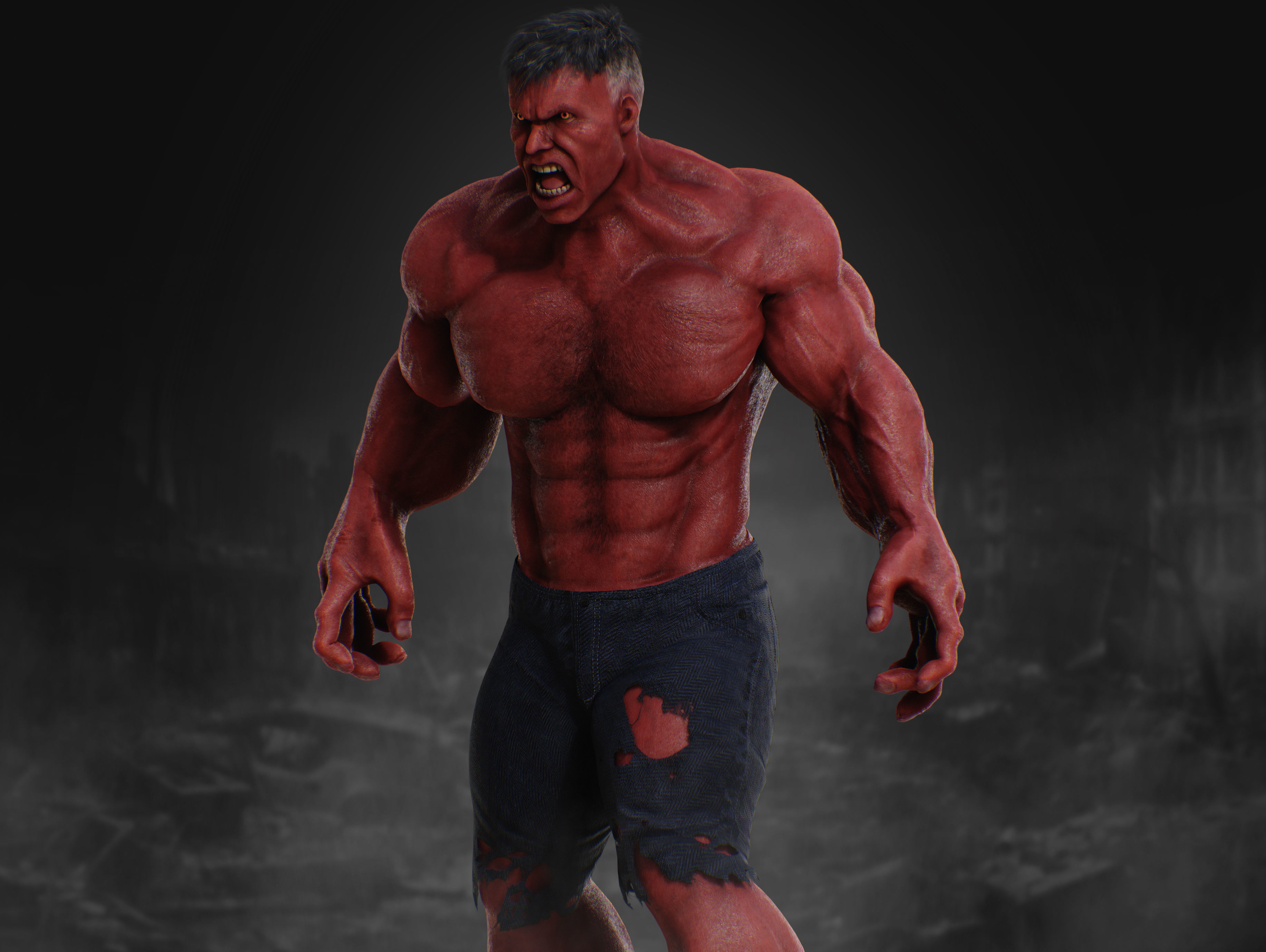 Red Hulk Low-poly 3D model_3