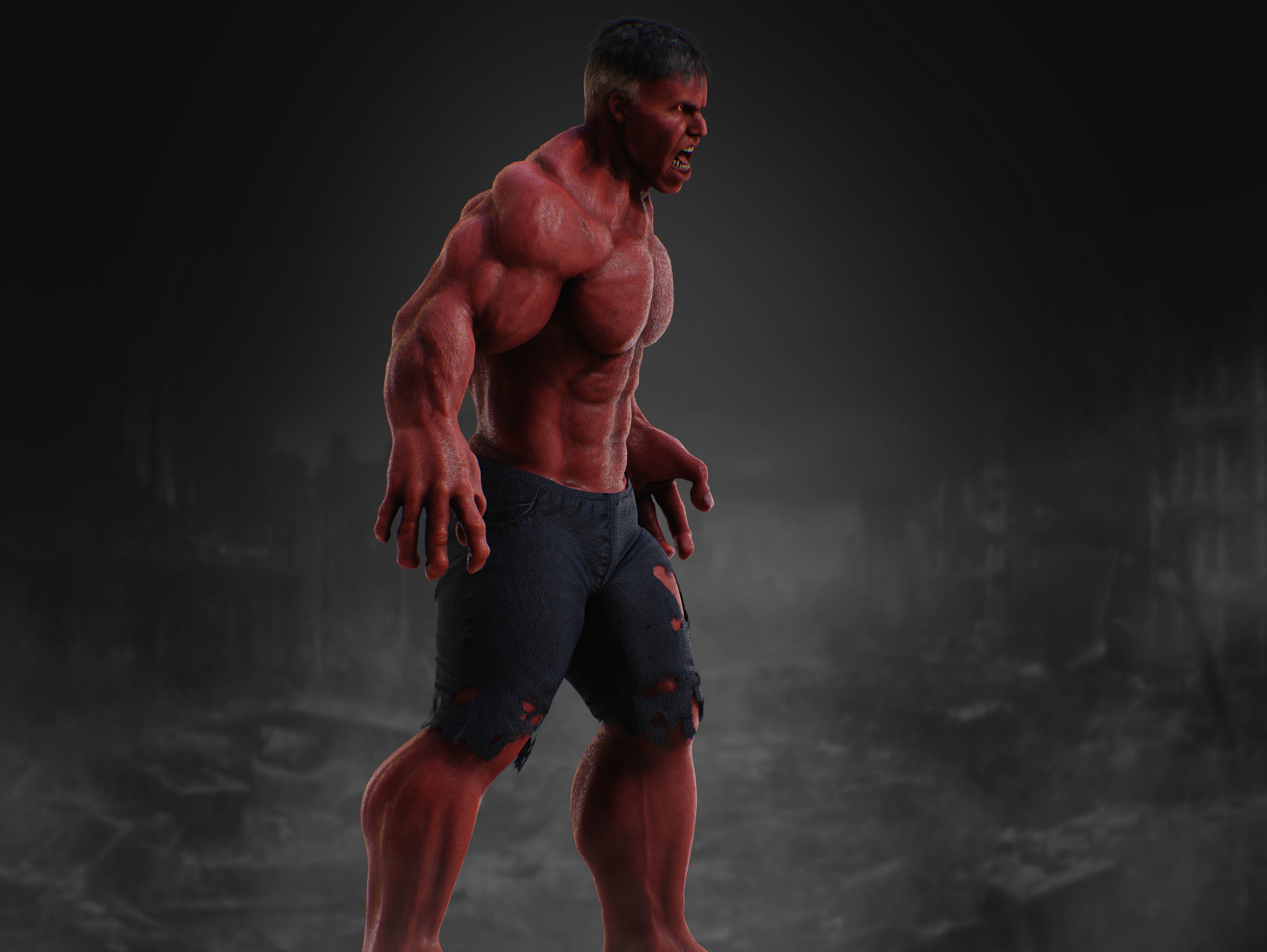 Red Hulk Low-poly 3D model_9