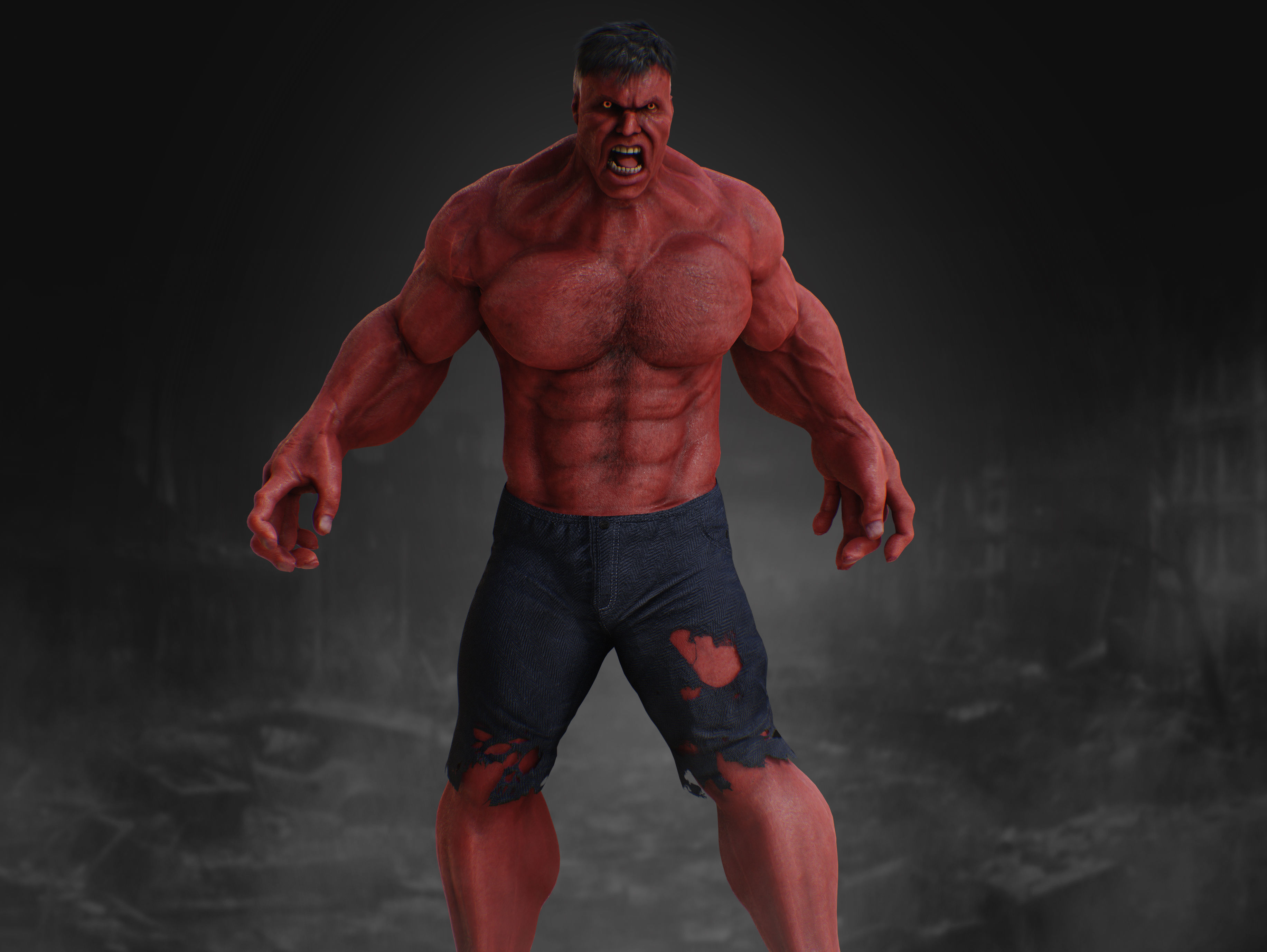 Red Hulk Low-poly 3D model_8