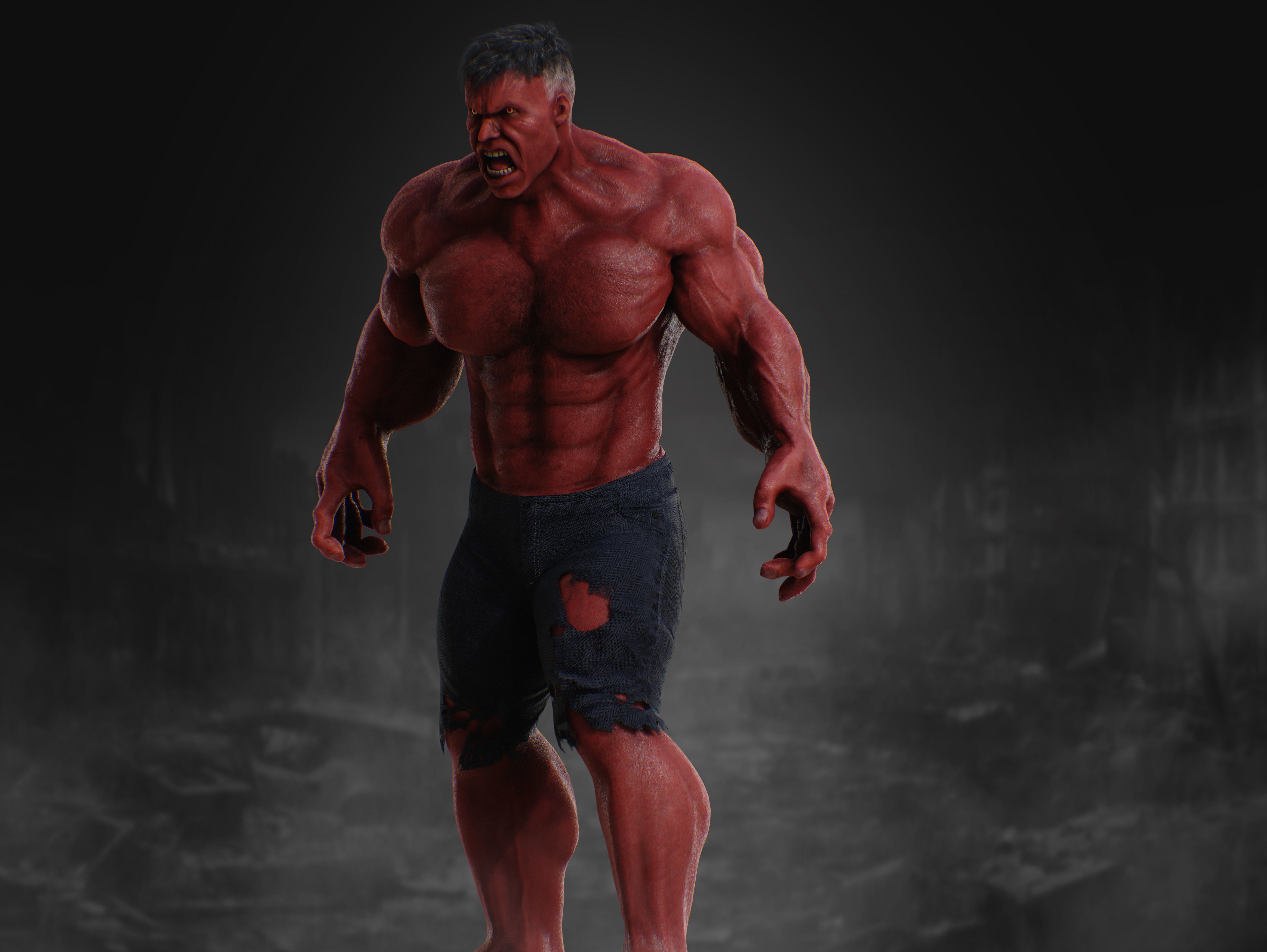 Red Hulk Low-poly 3D model_12