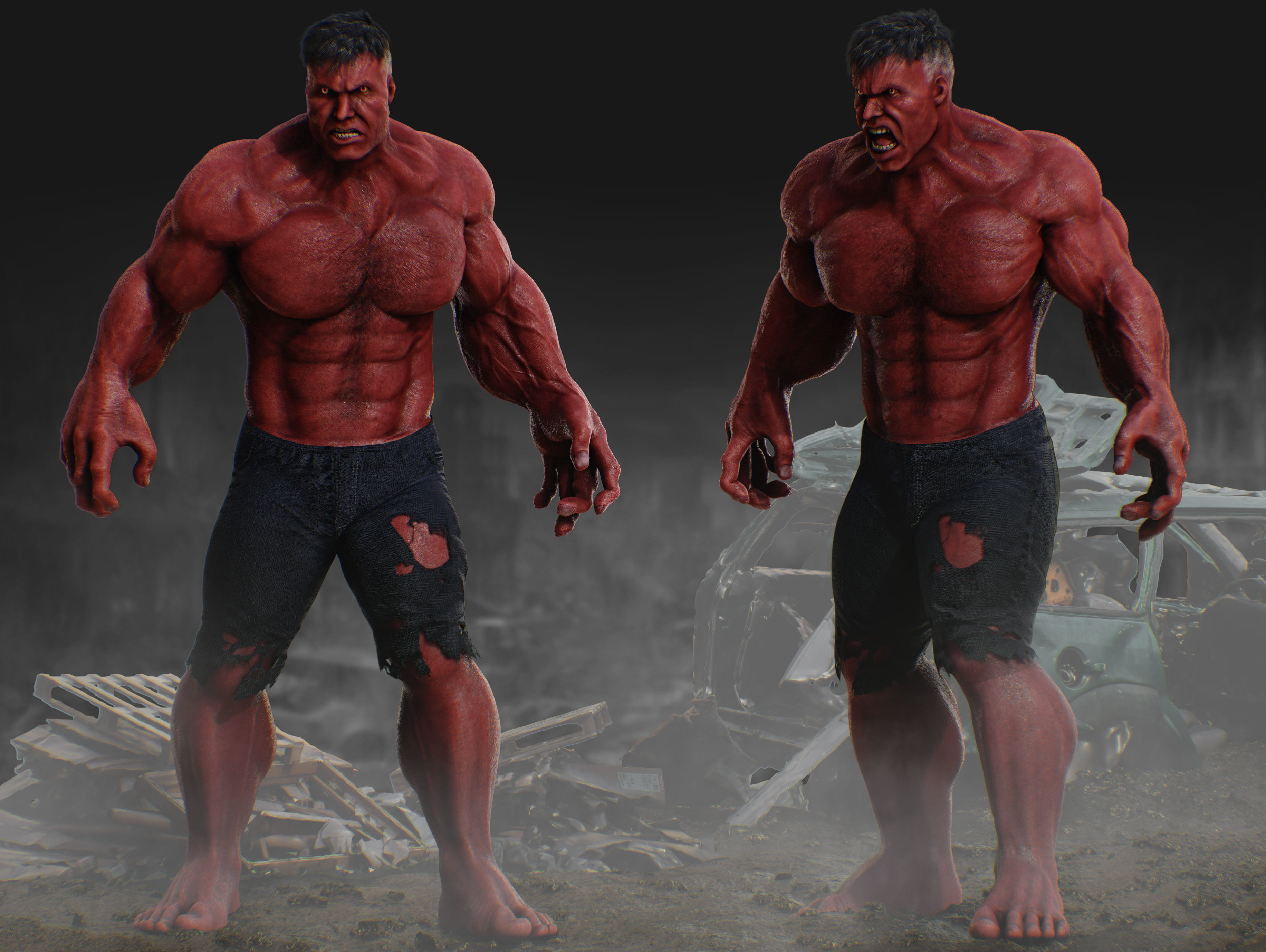 Red Hulk Low-poly 3D model_2