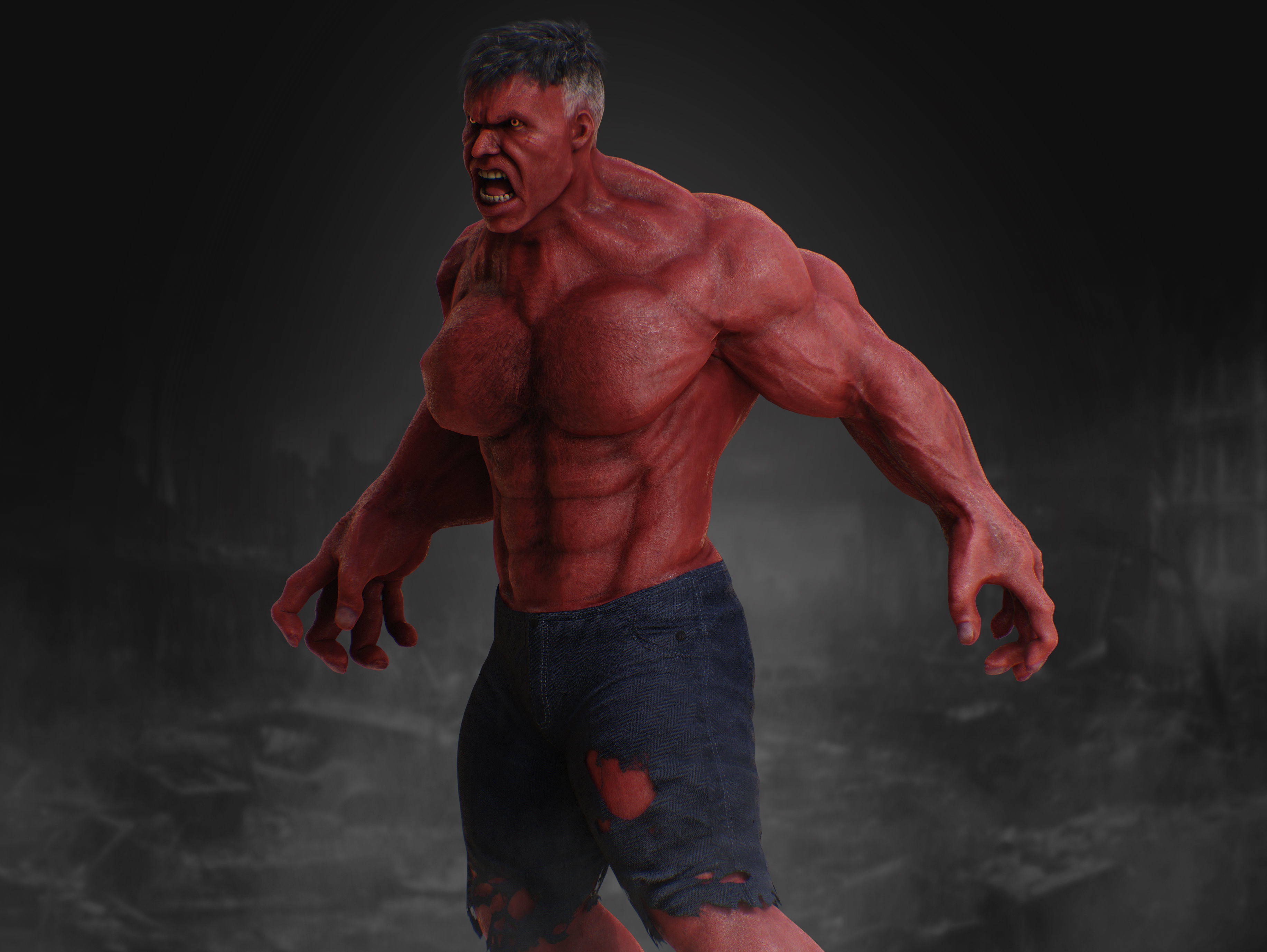 Red Hulk Low-poly 3D model_11
