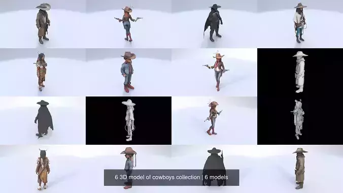 6 3D model of cowboys collection 