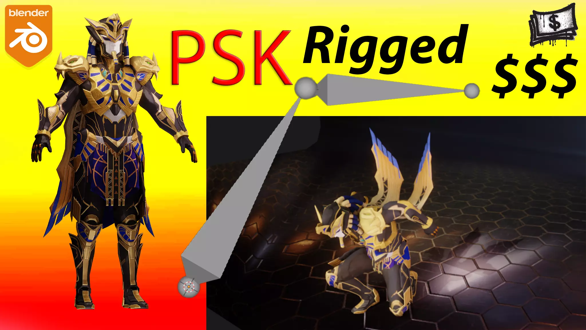 Golden Pharaoh X Suit 6 Star PSK Rigged Low-poly 3D model_0
