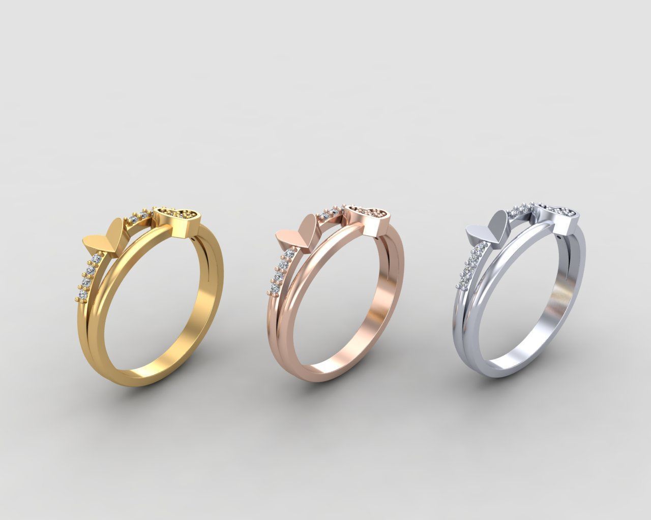 Minimal Heart diamond ring 147-MW 3D print model_10