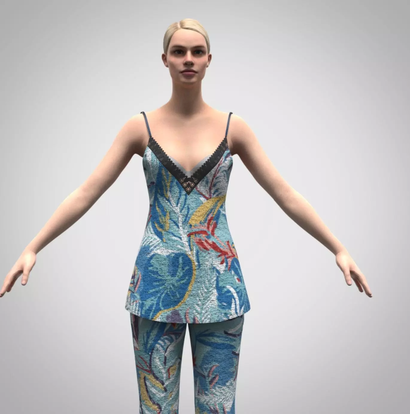 Womens Wide leg bottom and tops rigged model Low-poly 3D model