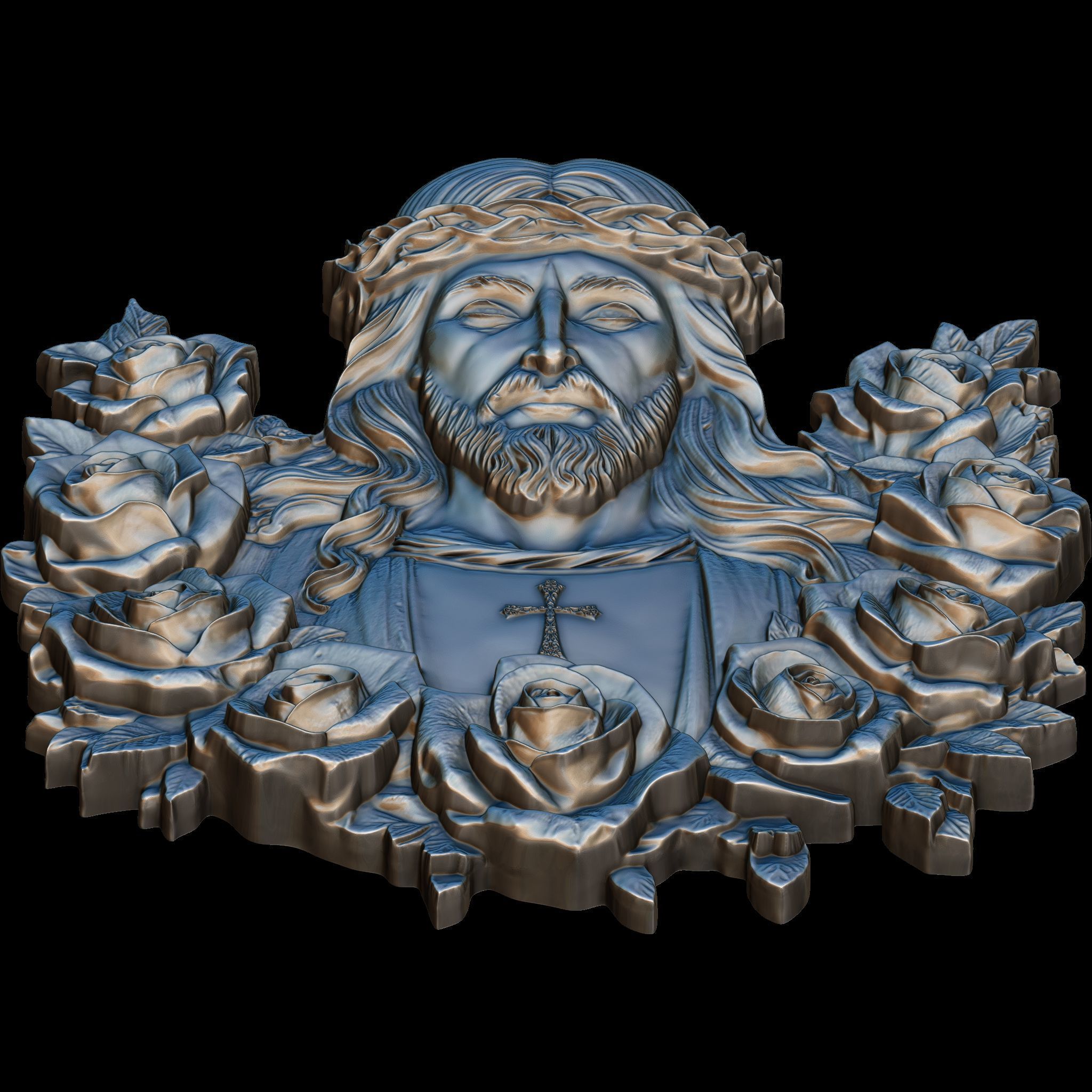 Holy Christ in Roses Relief STL file for 3d Printing or CNC 3D print model_11