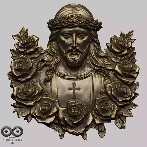 Holy Christ in Roses Relief STL file for 3d Printing or CNC