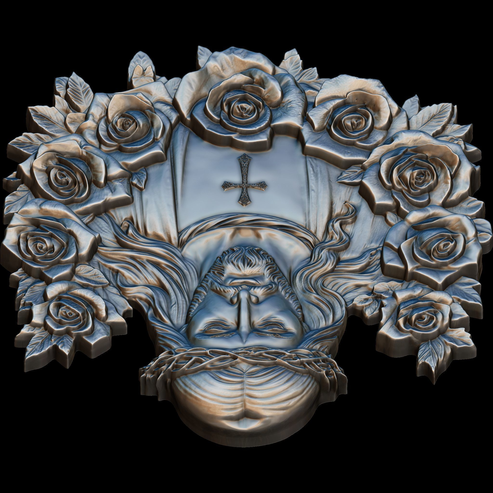 Holy Christ in Roses Relief STL file for 3d Printing or CNC 3D print model_14