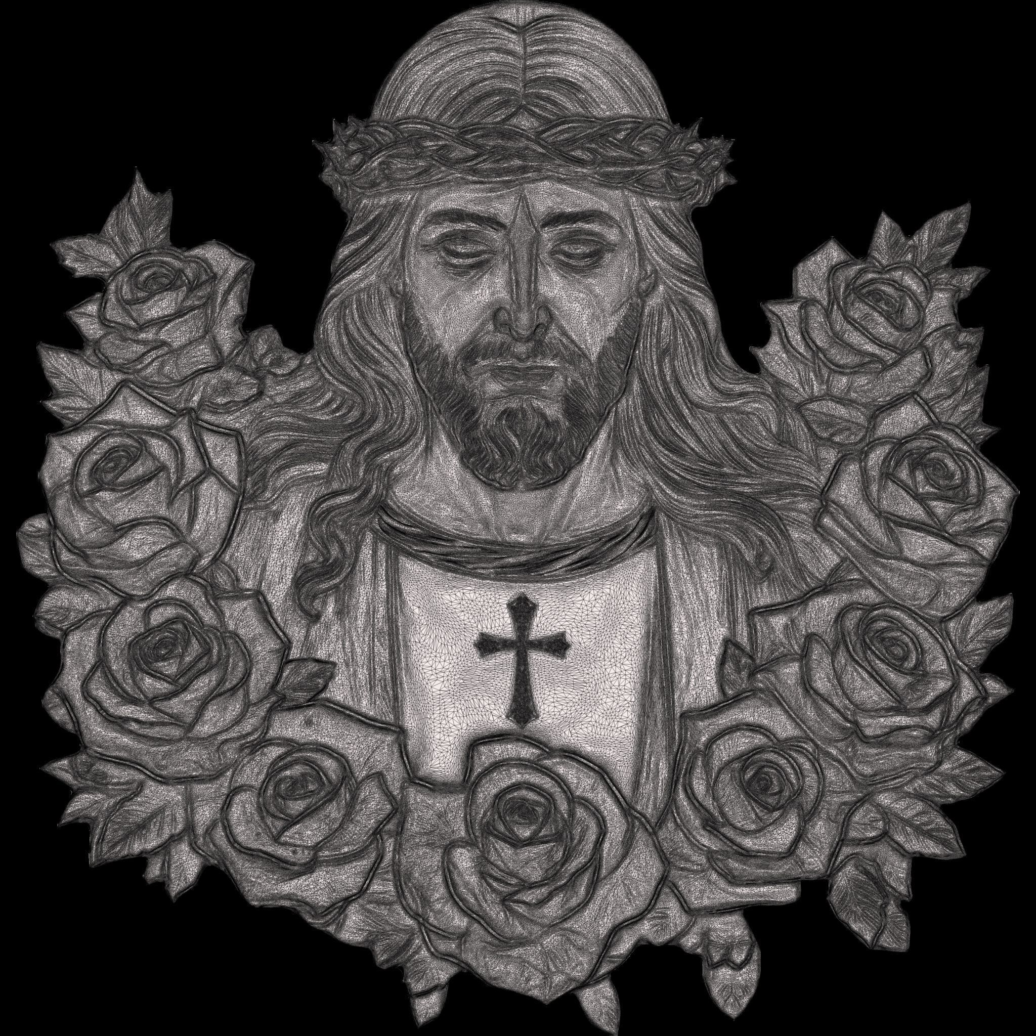 Holy Christ in Roses Relief STL file for 3d Printing or CNC 3D print model_15