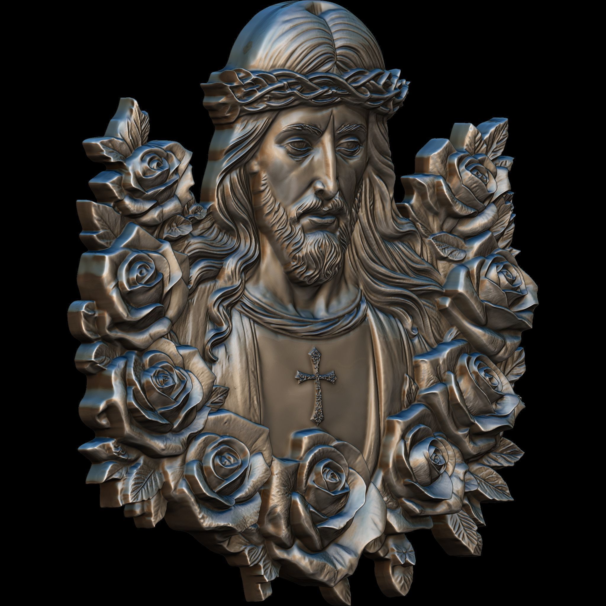 Holy Christ in Roses Relief STL file for 3d Printing or CNC 3D print model_6