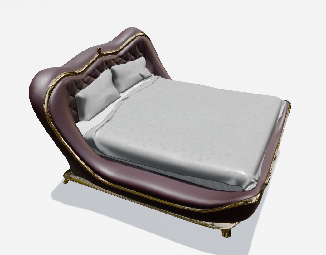 Luxurious style bed PBR Low-poly 3D model_5