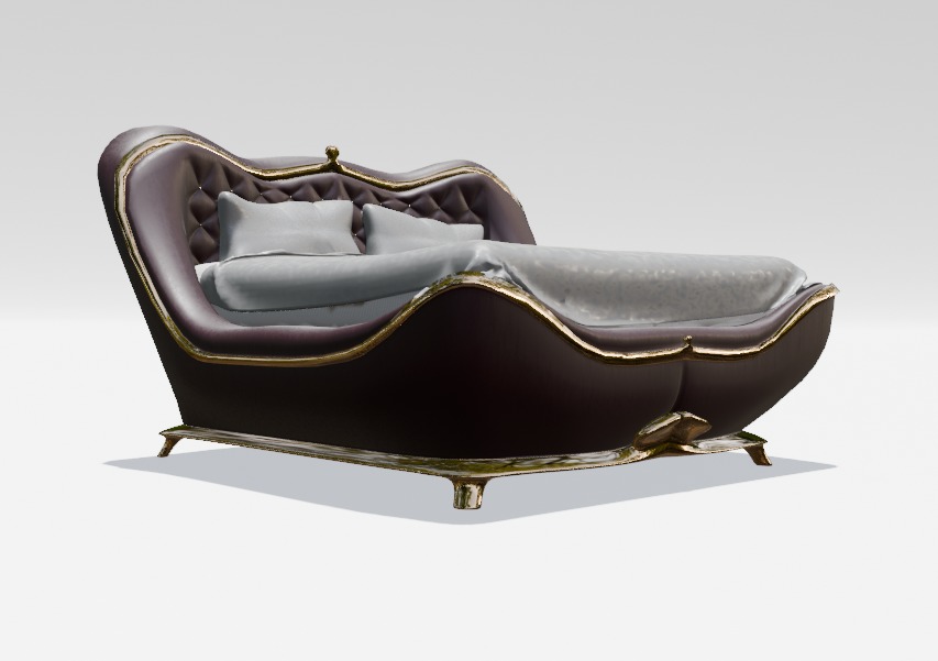 Luxurious style bed PBR Low-poly 3D model_6