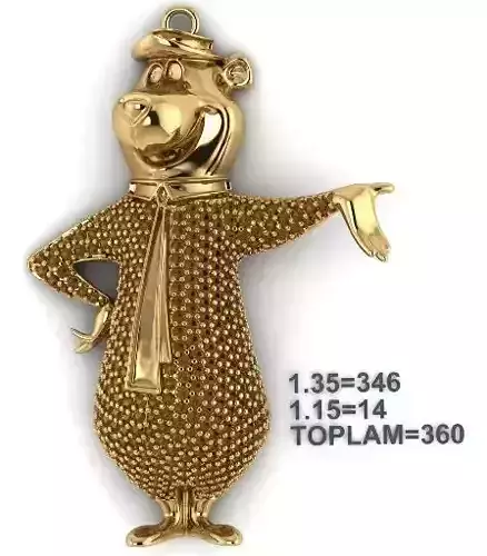 HIPHOP YOGI BEAR pendant 3d wax resine projet jewellery 3D