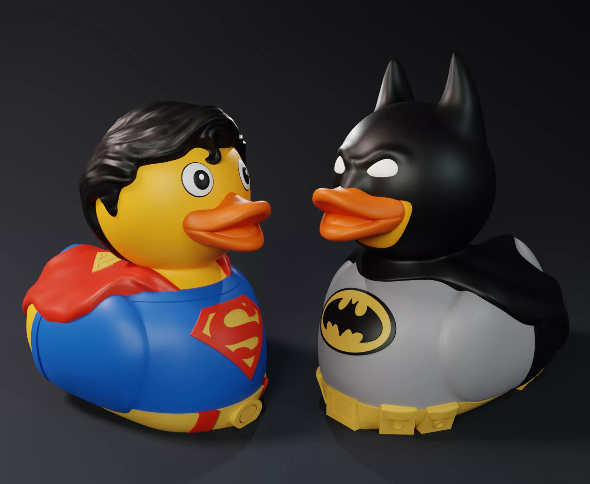 Cute Batman and Superman Rubber Ducks 3D print model_0