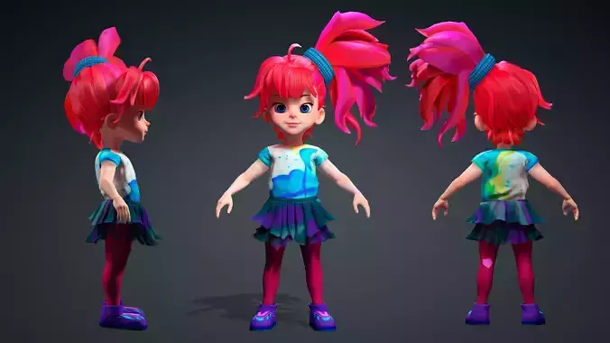 Cartoon Girl Character Rigged - Stylized Style Fantasy