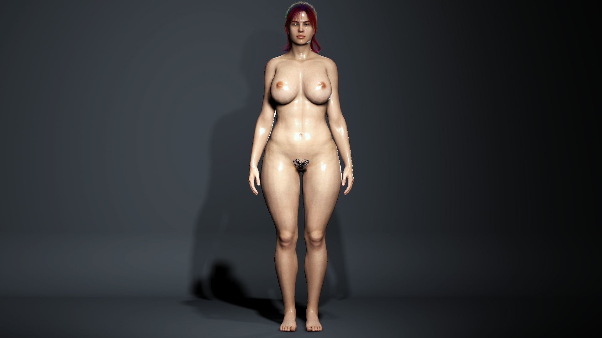 Hairy naked girl standing pose 3D model_9