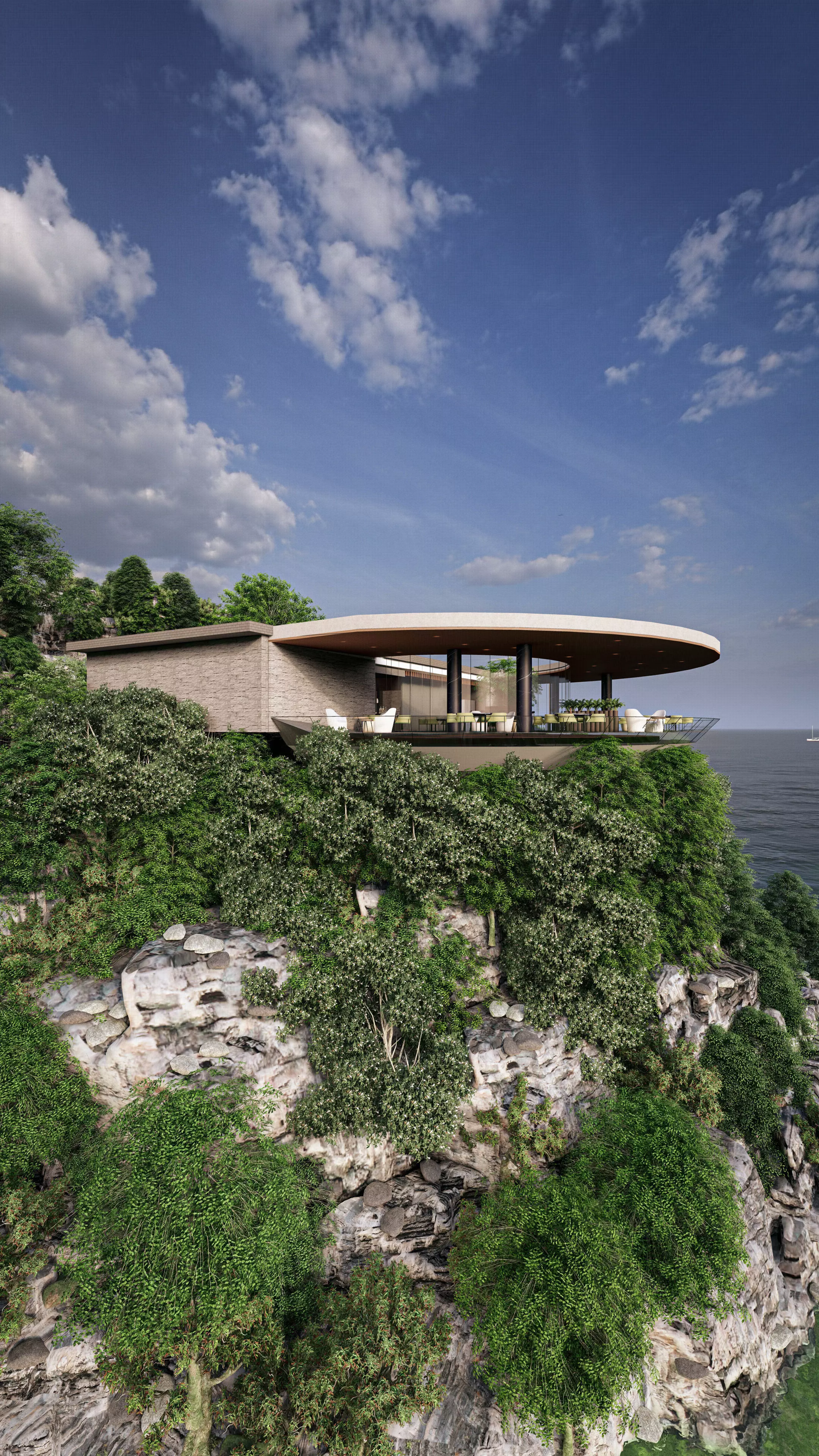 Cliffside Restaurant Bar Fully Furnished 3D Model Low-poly 3D model_0