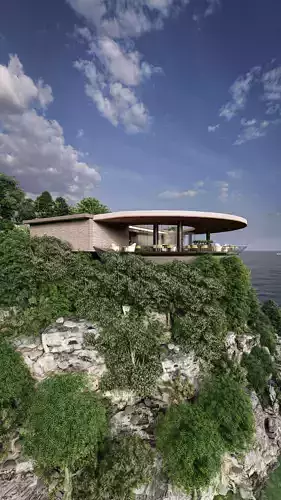 Cliffside Restaurant  Bar Fully Furnished 3D Model Low-poly 3D model
