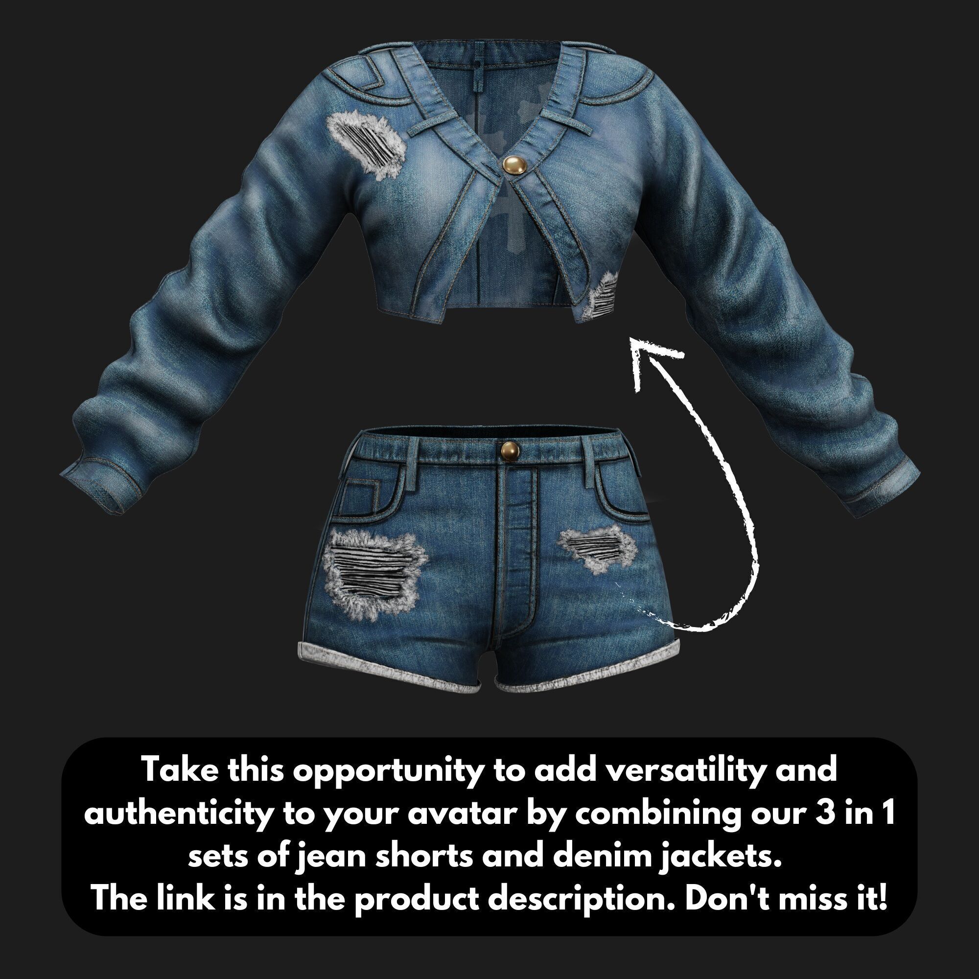 Womens Jean Shorts - 3 Colors Low-poly 3D model_6