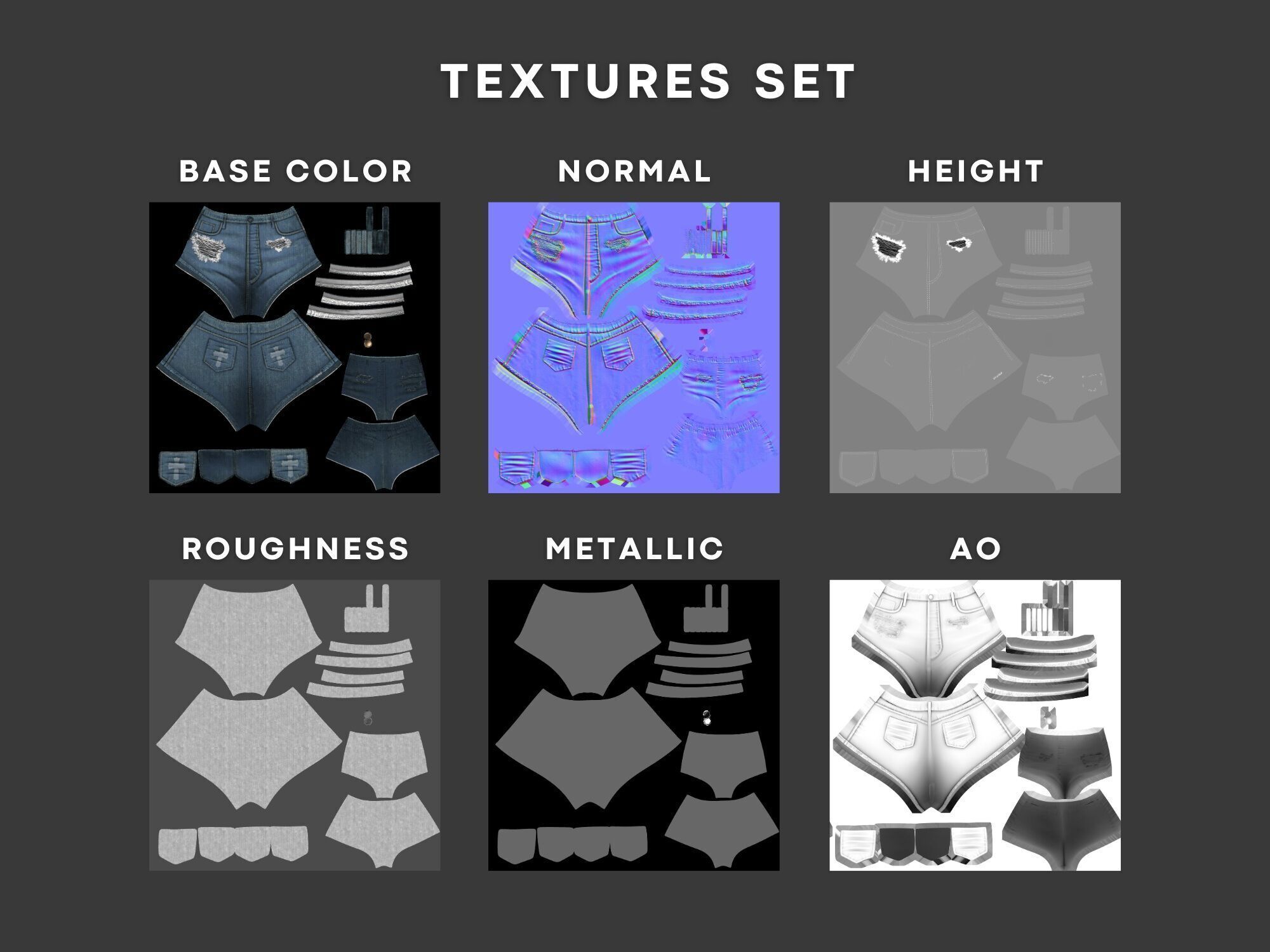 Womens Jean Shorts - 3 Colors Low-poly 3D model_7