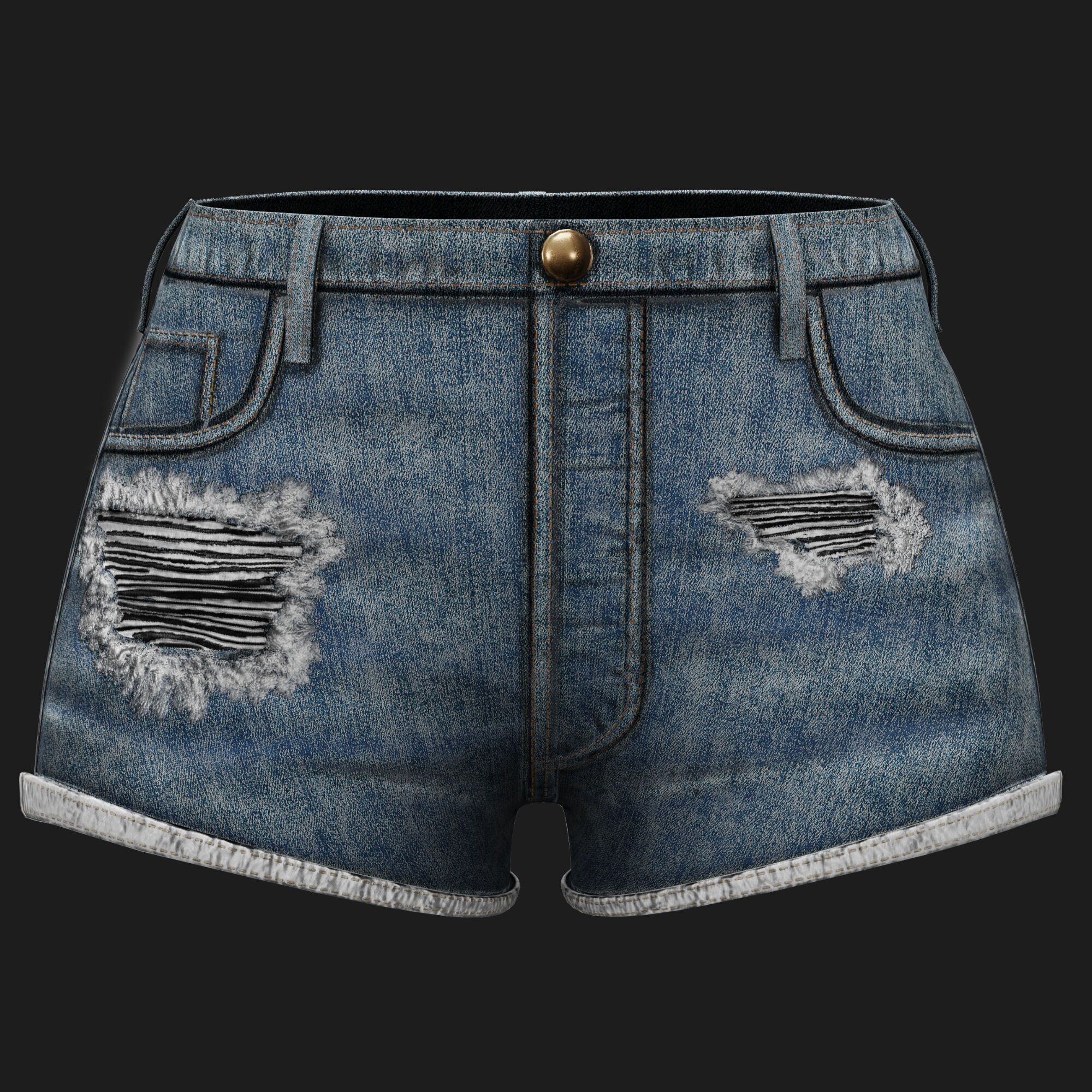 Womens Jean Shorts - 3 Colors Low-poly 3D model_5