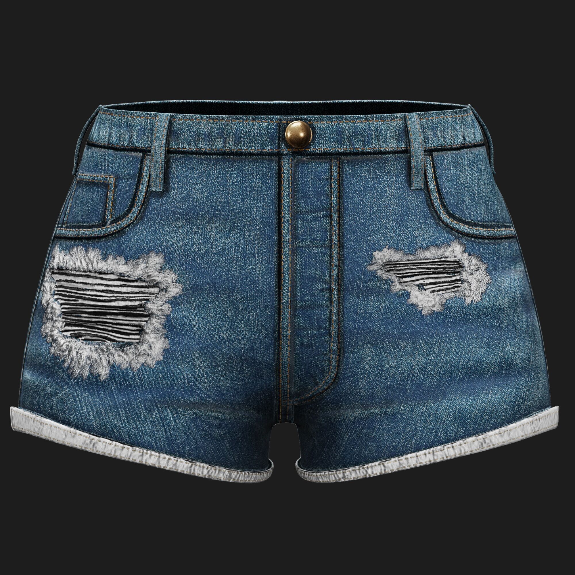 Womens Jean Shorts - 3 Colors Low-poly 3D model_3