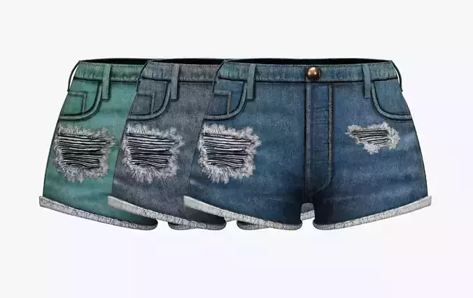Womens Jean Shorts - 3 Colors Low-poly 3D model