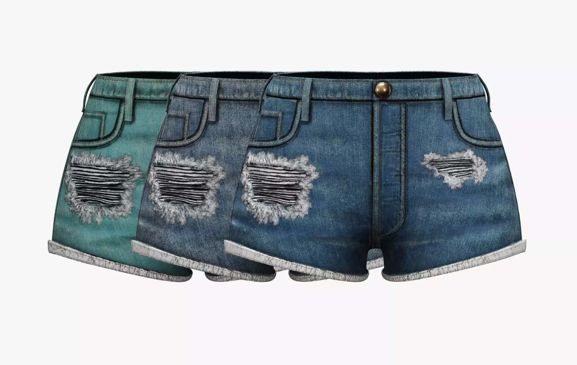 Womens Jean Shorts - 3 Colors Low-poly 3D model_0