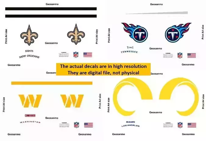 Printable High Resolution NFL Helmet Decals Pack 8