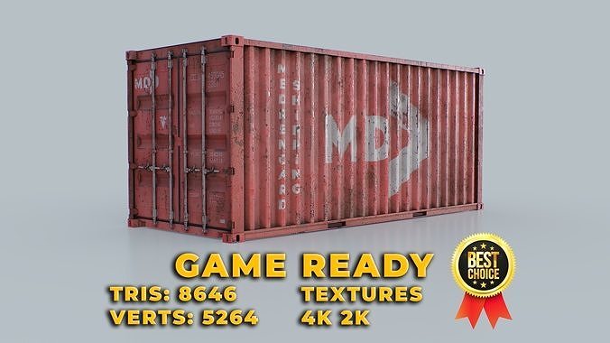 Shipping Container 20ft red color Low-poly 3D model
