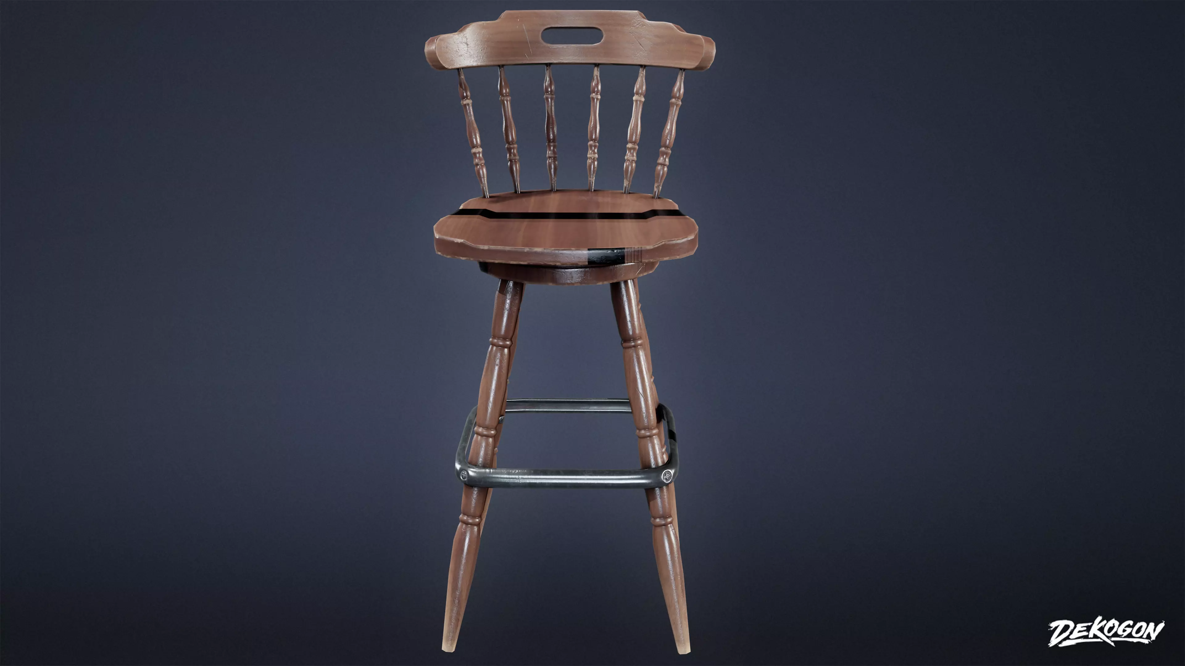 DIVE BAR - Colonial Stool 01 - LOW POLY Low-poly 3D model_0