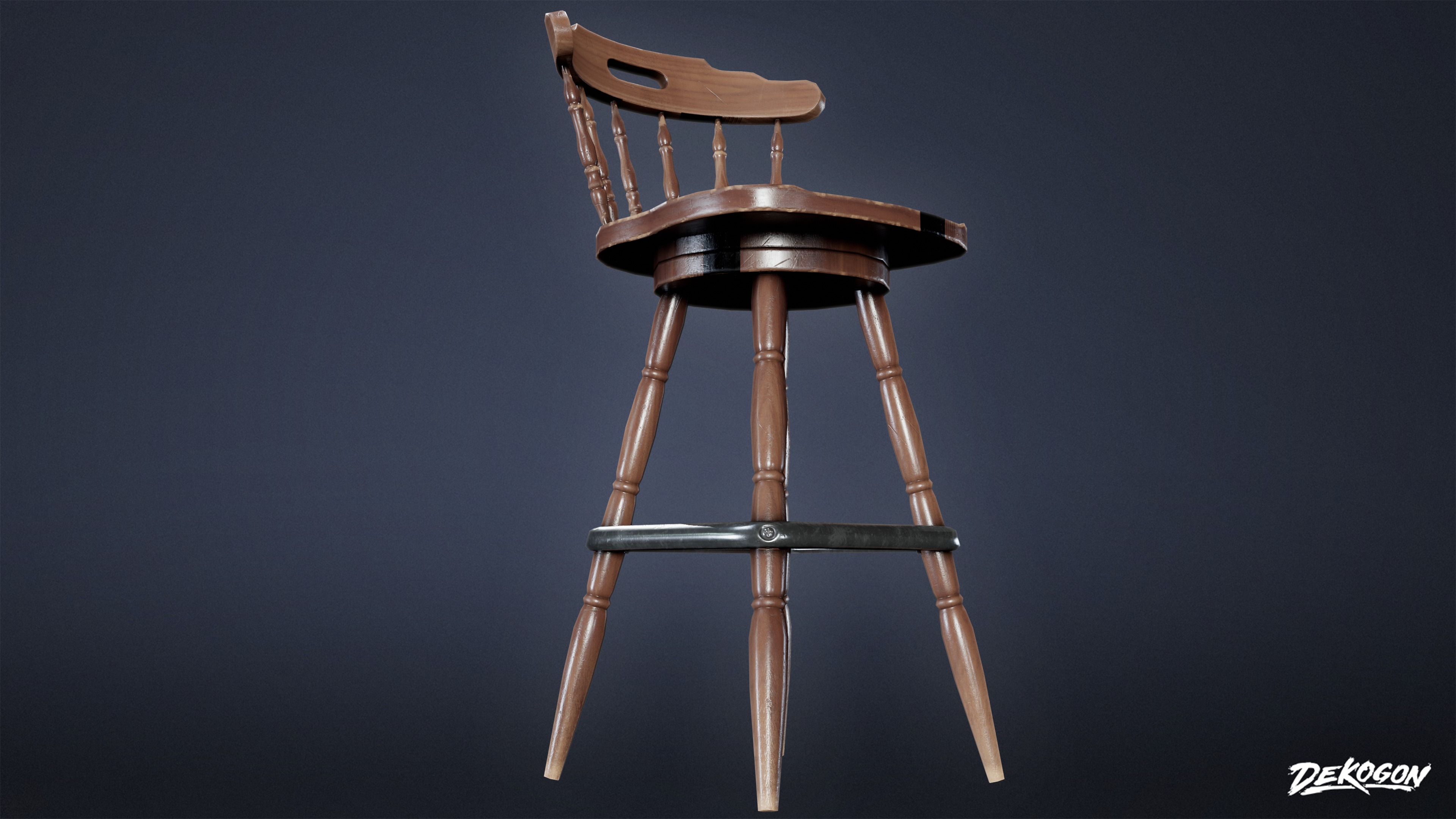 DIVE BAR - Colonial Stool 01 - LOW POLY Low-poly 3D model_5