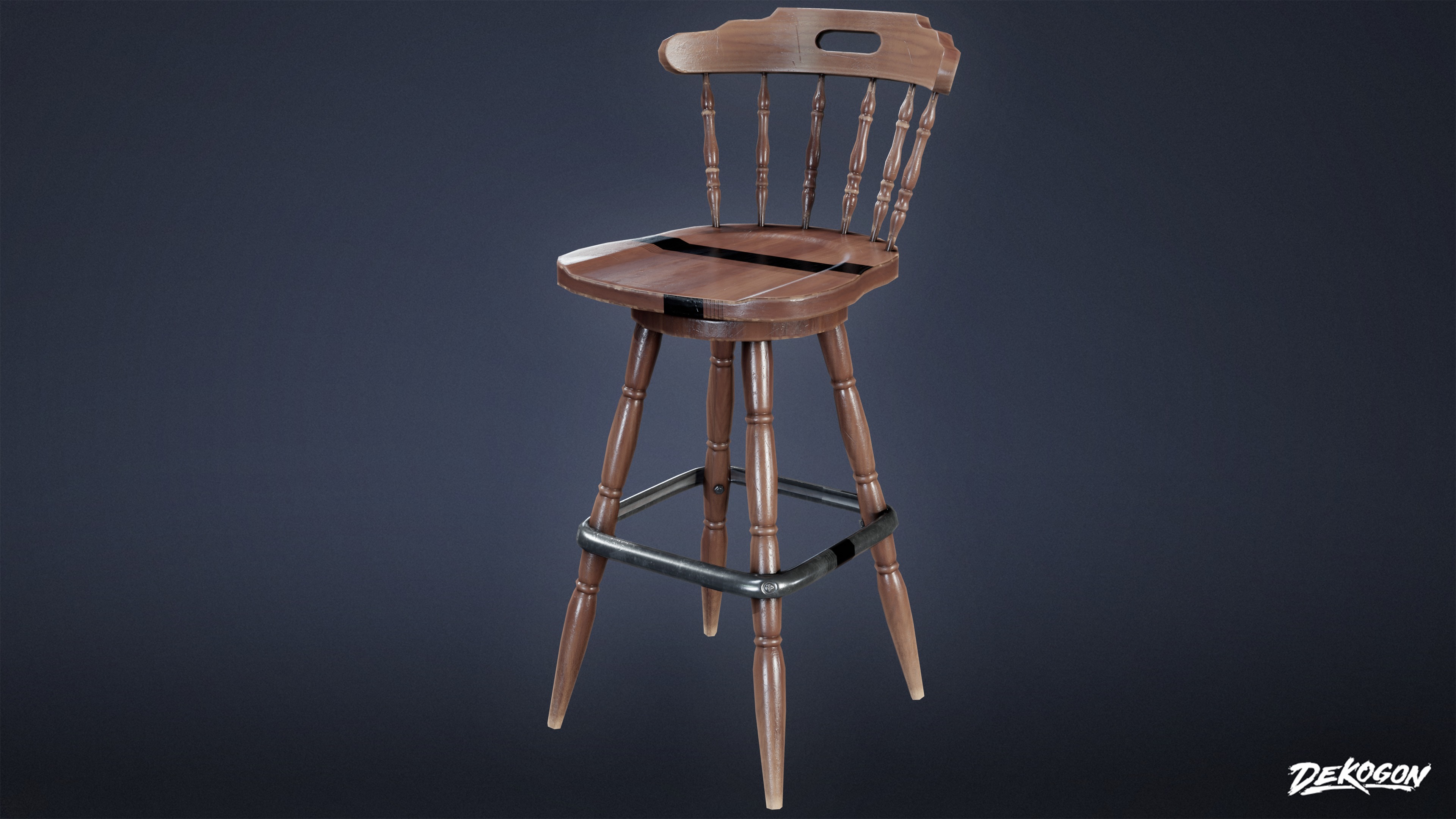 DIVE BAR - Colonial Stool 01 - LOW POLY Low-poly 3D model_1