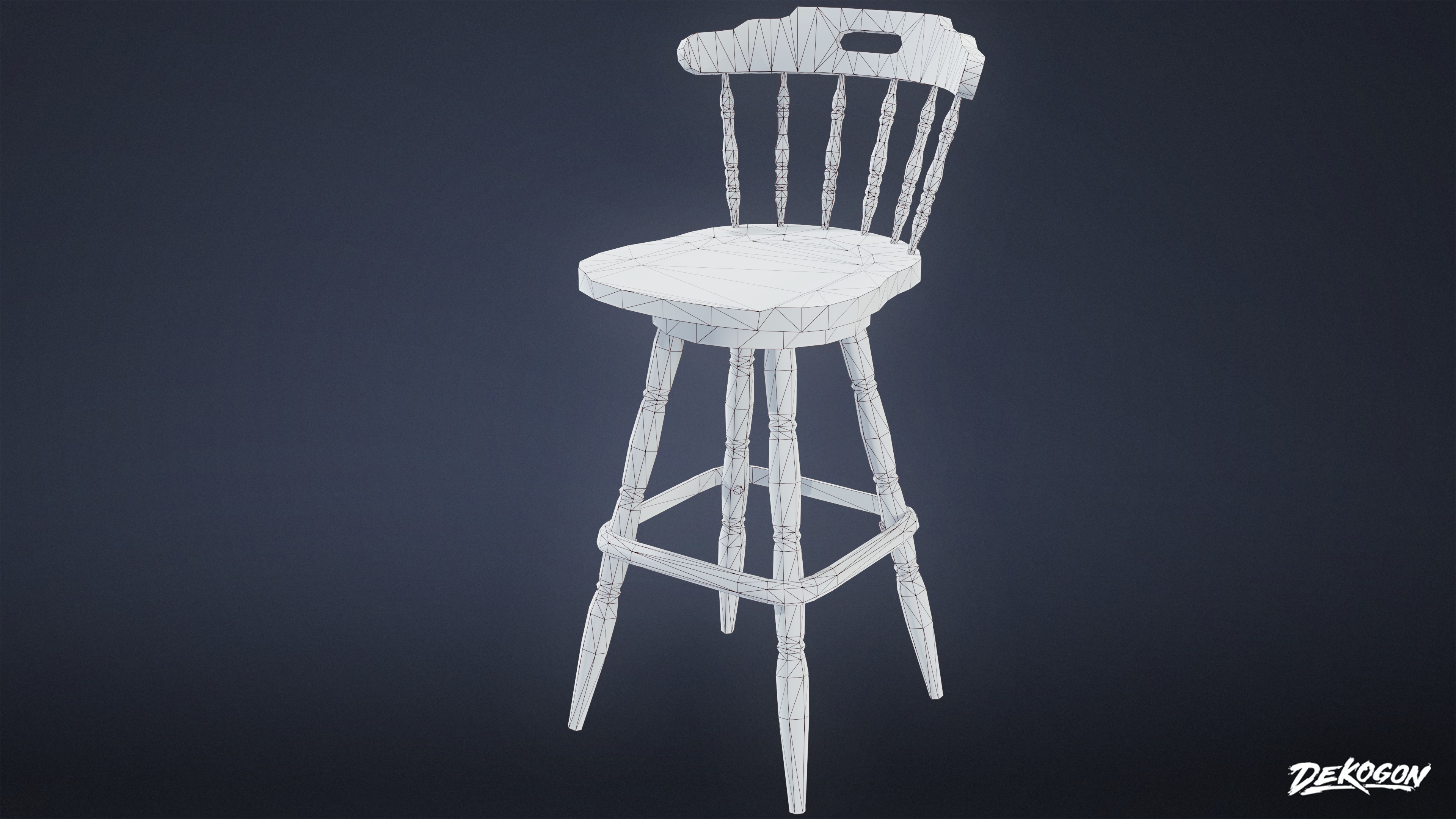 DIVE BAR - Colonial Stool 01 - LOW POLY Low-poly 3D model_8