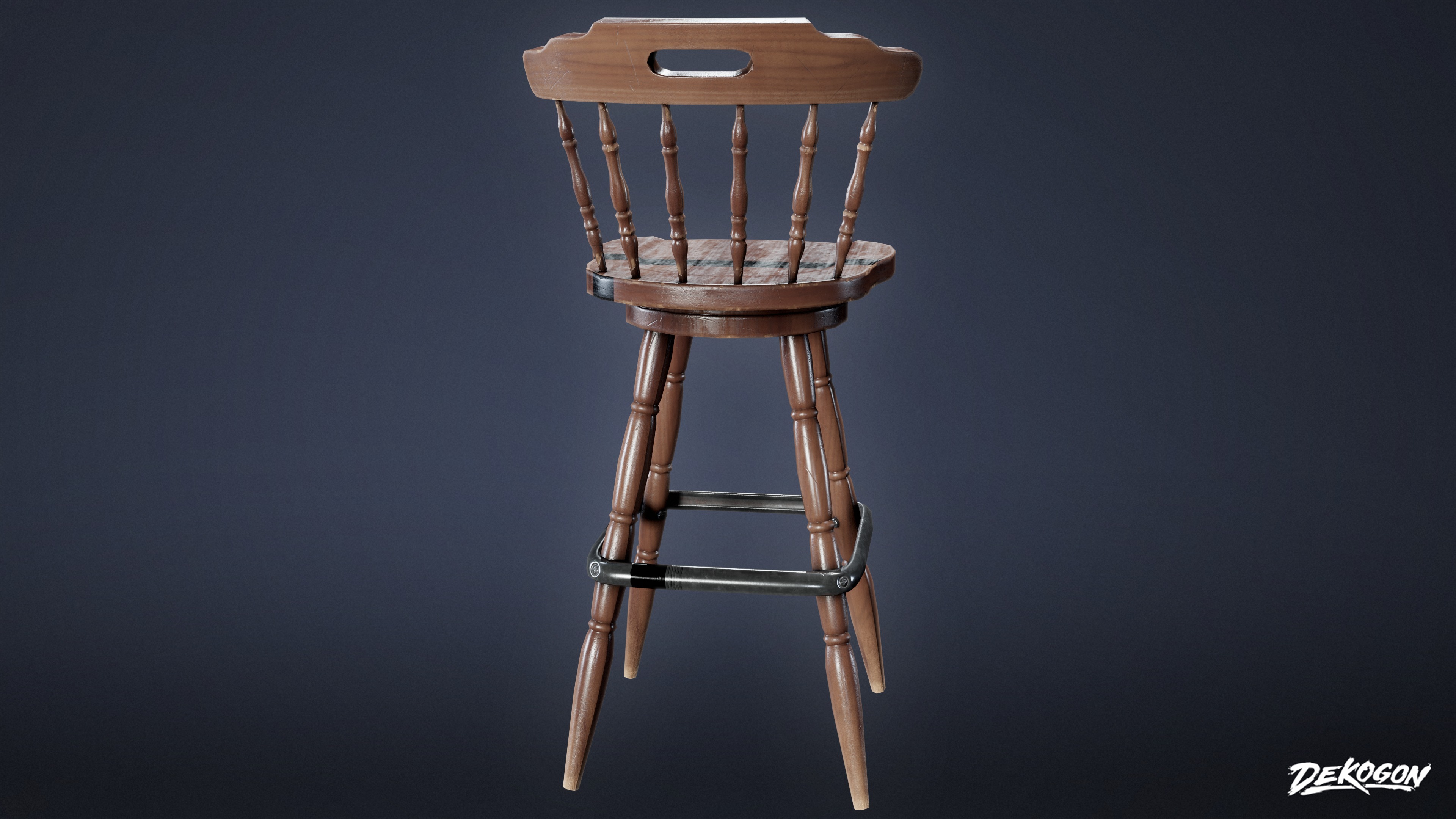 DIVE BAR - Colonial Stool 01 - LOW POLY Low-poly 3D model_3